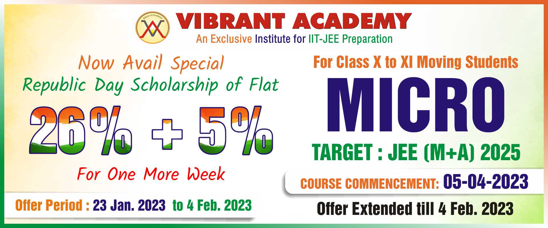 26% + 5% Special Scholarship on the Occasion of REpublic Day